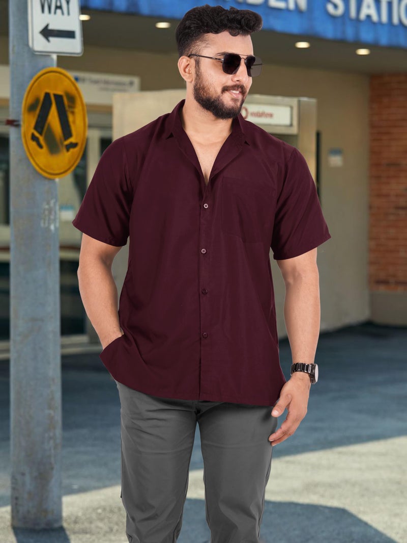 LA LEELA Mens Short Sleeve Button Down Summer Solid Shirts Casual Camp Vacation Shirt for Men Beach Business Work Shirt Tees with Pocket 4XL Maroon Plain - Image 5